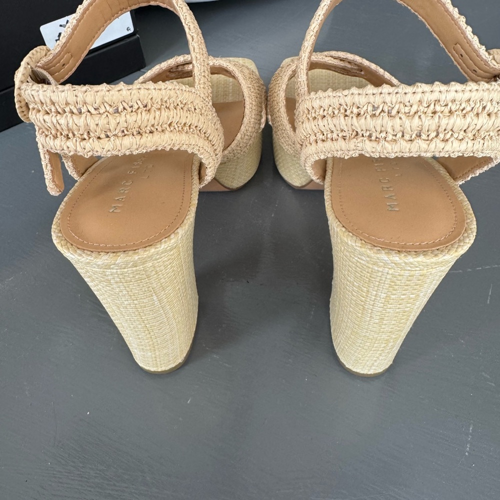 Marc Fisher Chesse rattan Cream Platform Shoes with Chunky Heel - Picture 6 of 9